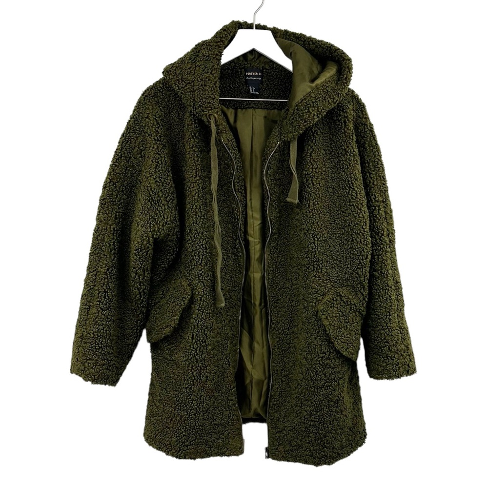 Forever 21 Contemporary Green Teddy Bear Jacket SZ Large